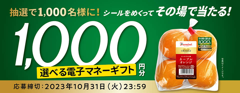 その場で当たる！めくってチャンス！選べる電子マネーギフト抽選で1,000名様に！1,000円分 ※写真はイメージです。 / 応募締切：2023年6月30日（金）23:59