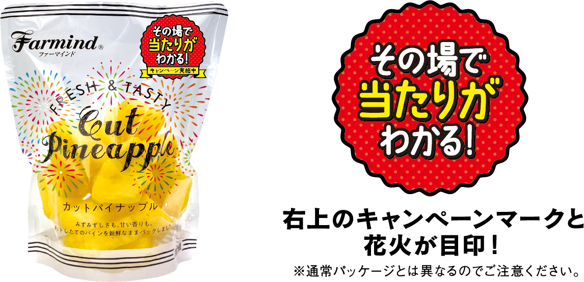 右上のキャンペーンマークと花火が目印！※通常パッケージとは異なるのでご注意ください。